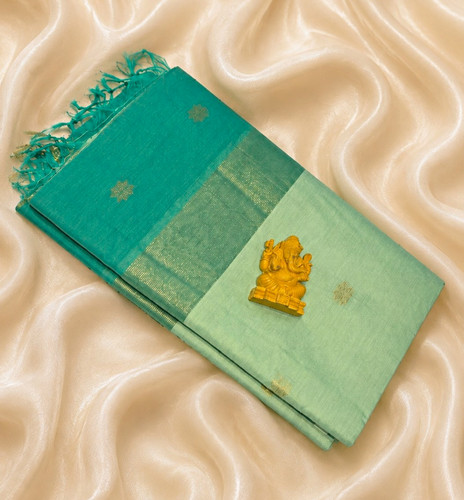 Green teal cotton silk - silk, blend