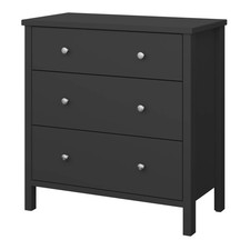 Chest of Drawers 3 Wide Drawer Satin Black MDF (H)840mm (W)800mm (D)410mm