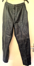 Ladies Dark Blue Real Leather Trousers Size 14 Soft Supple Lined