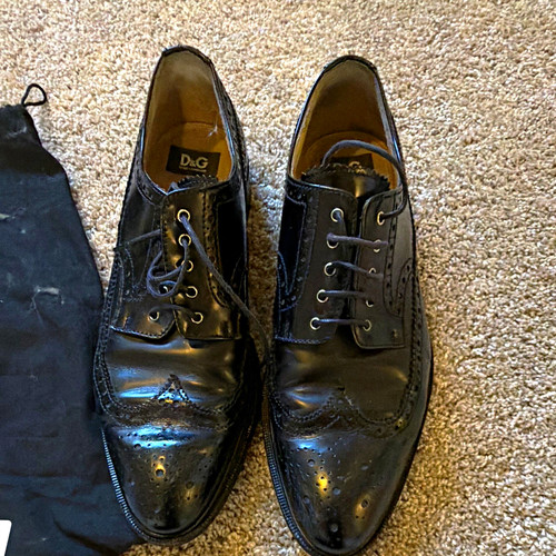 Black leather brogue dress - black,