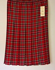 NEW LADIES RED TARTAN CHECK BOX PLEAT ELASTIC WAISTBAND PULL ON SKIRT *10 SIZES*