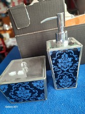 Silver and Blue Glass   Vintage Liquid Soap  Dispenser And Knick Knack  Dish