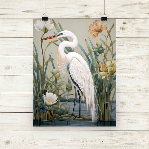 Art nouveau heron print a4 - print,