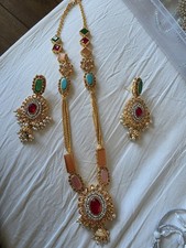 Indian Pakistani Stunning Multi Coloured stones semi Mala Pendant set 