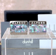 Alfred Dunhill Cufflinks Rare Mosaique Opal & Silver with Case & Card