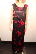 VTG ESSENCE BLACK & RED FLORAL SILKY LIQUID SATIN POLY NIGHTDRESS, SIZE XXL TALL