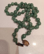 Vintage Chinese Export Silver Guild Jade Knotted Long Necklace