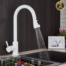 Kitchen Sink Mixer Taps Pull Out Single Lever White Brass Spray Mono Faucet