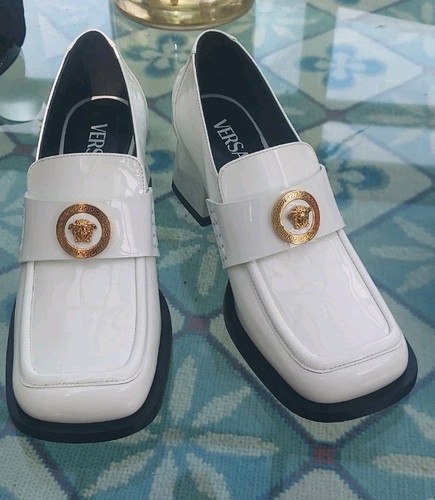 Versace logo loafer heels - versace,