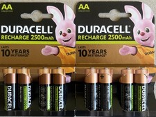 4 x AA DURACELL Recharge  2500 mAh NI-MH Batteries 2500mAh ,2 packs 4 Per Pack
