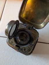 Antique Travelling Inkwell Brass Leather Bound