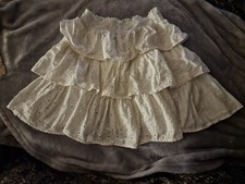 White Floral Lace Crochet Frill Ruffle Layer Rara Tier Shirred Mini Skirt 6 8 10