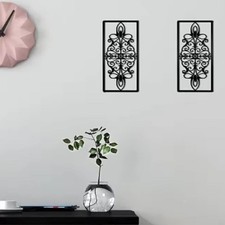 2x Metal Hollow Carved Wall Art Decor Panel Retro Look Decorative Black