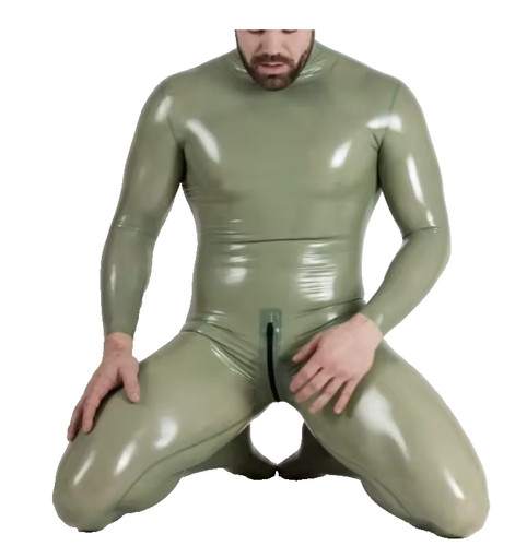 Mens latex rubber catsuit neck - mens,