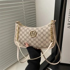 "M" Shoulder Bag Beige Designer-Inspired Crossbody with Gold Chain Detail