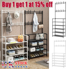 10-Tier Double Shoe Rack and Coat Hanger Organizer - Entryway Storage Rack UK
