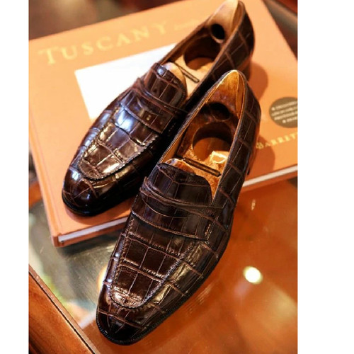 Brown handmade men - men, alligator