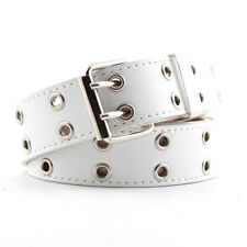 Belt Womens Mens Pu Leather Waist Double Eyelets Hole Punk Adjustable Buckle UK