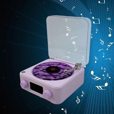 Portable Vintage Vinyl Speaker 5.6x5.6x2.5inch Time Display White Noise Mode