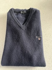 Gant Men's V-Neck Sleeveless Jumper Blue Wool Size XL