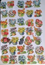 Selection of original vintage paper scraps - vases of flowers x 35