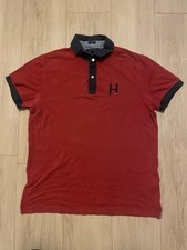 Tommy Hilfiger Stretch Slim Fit Large Red Polo Top with H Logo On Chest