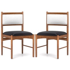 Set of 2 Wooden Dining Chairs Upholstered Chair Faux Leather Padded Walnut