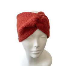Satin Lined Sherpa Boucle Winter Ear Warmer Headband Wide Rust Headwrap Women