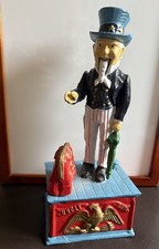 Vintage Heavy Mechanical Patriotic UNCLE SAM (United States) Cast Iron Money Box
