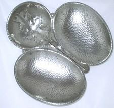 c1940!  EMBOSSED THISTLE-LEAF HAND-HAMMERED SHEFFIELD "MY LADY" PEWTER TRAY