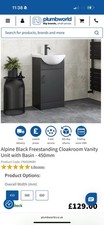 Alpine Black Freestanding Cloakroom Vanity Unit with Basin - 450mm