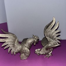 Vintage Italian brass Fighting Cocks Cockerels rare 
