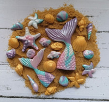 Under the sea Sand, Shells, Mermaid Tails,  Starfish Cake Toppers Edible Sugar