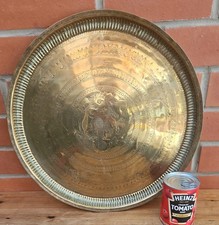 ANTIQUE INDIAN LARGE BRASS CHARGER TRAY ENGRAVED WITH BIRD DESIGN 17" DIAMETER 