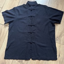 Black Tai Chi Uniform Chinese Style 100% Linen Embroidery Details Unisex SizeXL 