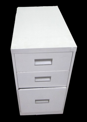 1980s white three drawer - white, steel