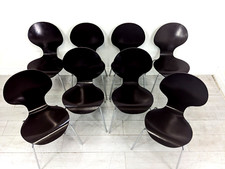 DINING CHAIRS Set Of 8 Balloon Back Wood Plum Coloured Chrome Legs FREE DELIVERY