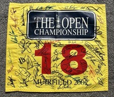 The Open 2002 Muirfield Golf Flag Hand Signed By 46 inc Faldo Norman & Watson