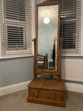 Quality solid pine full length cheval mirror with single drawer
