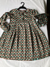 Zara geometric print dress age 11-12 turquoise/brown. 70s