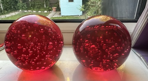 Two red bubble art glass - bubble,