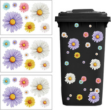 Wheelie Bin Stickers Flowers, 3 Sheets Flower Bin Sticker for Wheelie Bin Daisy 