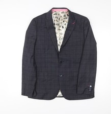 Harry Brown Men's Blue Slim Fit Check Blazer Jacket 40R