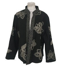 Silkland Women's Jacket Size XL Black/White Floral Embroidered Silk Used F1