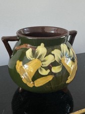 Vintage Longpark art pottery Torquay daffodils 3 legged pot vase caldron