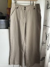 atmosphere Beige 100% Linen Wide Leg Trousers With Front Pockets Size 16