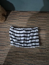 Primark Size 10 Black White Stripe Boob Tube  Bandeau Crop Top (824/27/v)