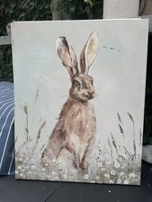 2 X Country Theme Hare  & Deer Canvas Wall Art. 50 X40 Cms