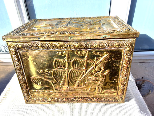 Vintage embossed brass wood - brass, &