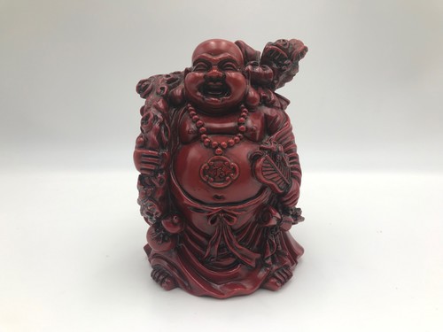Red resin laughing buddha - red,